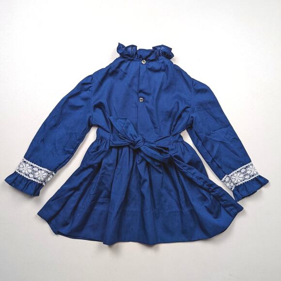 Vintage Polly Flinders Dress Girls Size 2-3T Blue Smocked Mock Neck Christmas - Picture 3 of 4